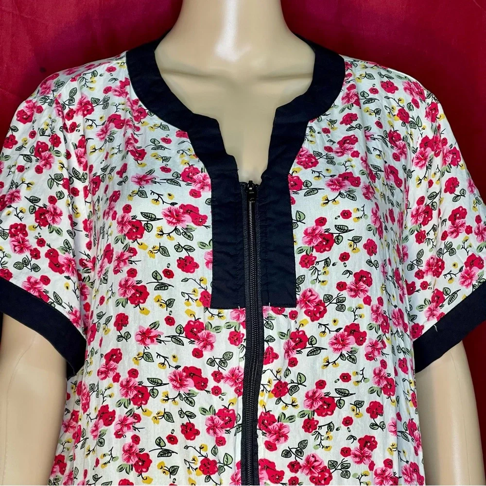 Yozly Floral Zip Up Lounge Day Dress Housecoat Sleep Dress With Pockets XL